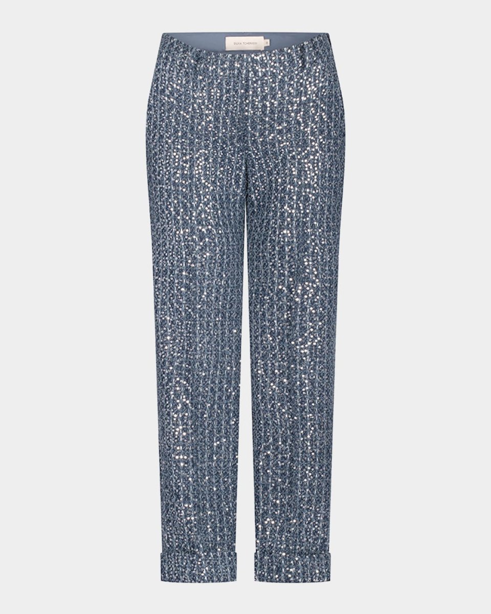 Garmet Paillette Straight-Leg Cuffed Ankle Pants